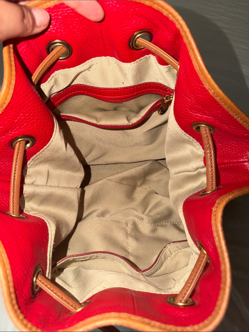 Valentina Red Leather Drawstring Tote - Picture 3 of 4